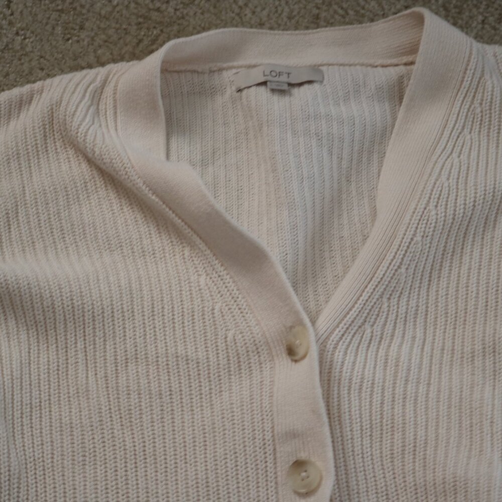 LOFT Ribbed Cream Cardigan Sweater - Picture 3 of 5